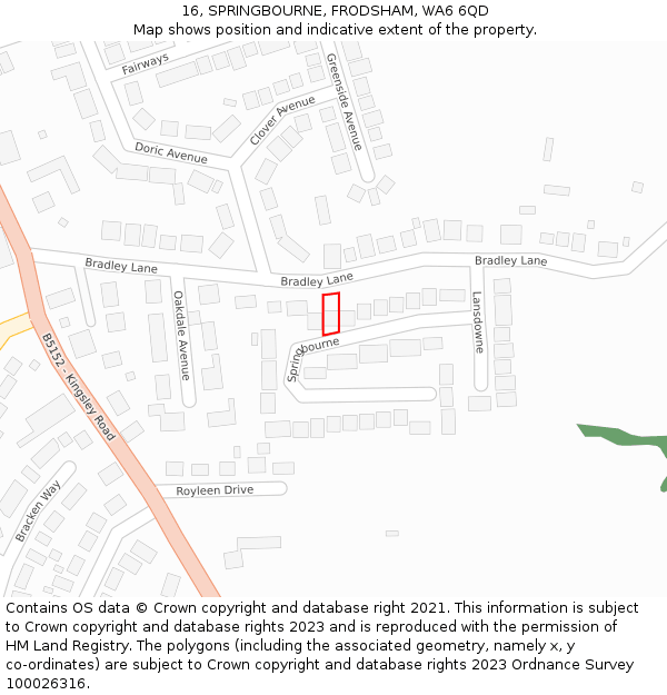 16, SPRINGBOURNE, FRODSHAM, WA6 6QD: Location map and indicative extent of plot