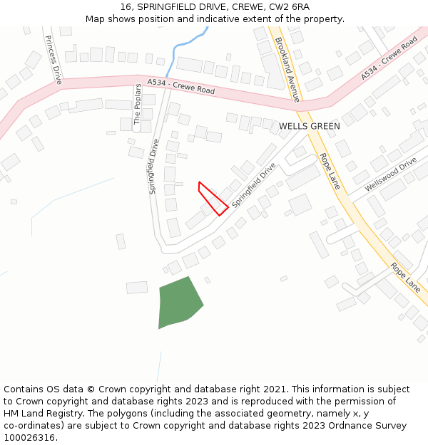 16, SPRINGFIELD DRIVE, CREWE, CW2 6RA: Location map and indicative extent of plot