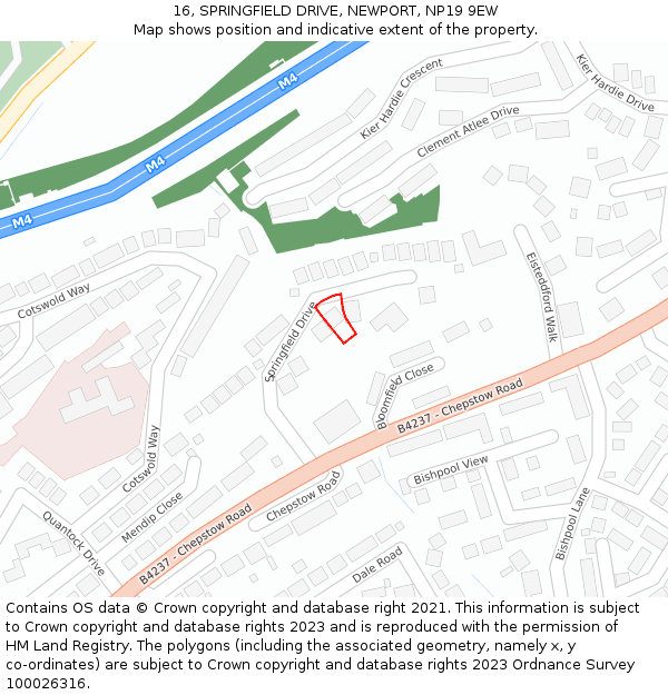 16, SPRINGFIELD DRIVE, NEWPORT, NP19 9EW: Location map and indicative extent of plot