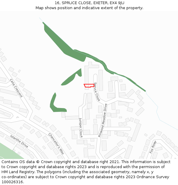 16, SPRUCE CLOSE, EXETER, EX4 9JU: Location map and indicative extent of plot