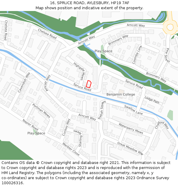 16, SPRUCE ROAD, AYLESBURY, HP19 7AF: Location map and indicative extent of plot