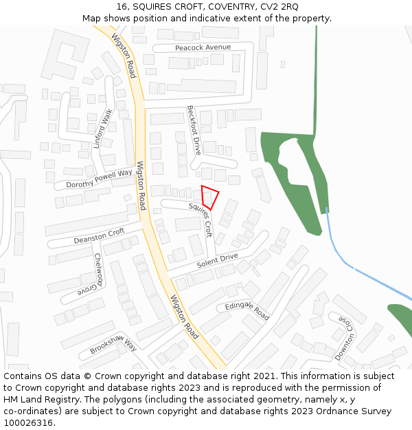 16, SQUIRES CROFT, COVENTRY, CV2 2RQ: Location map and indicative extent of plot