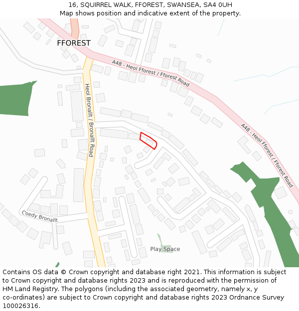 16, SQUIRREL WALK, FFOREST, SWANSEA, SA4 0UH: Location map and indicative extent of plot