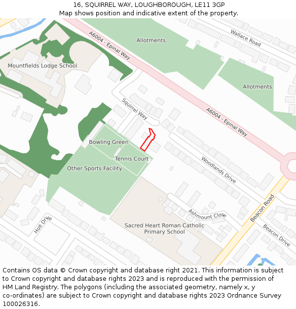 16, SQUIRREL WAY, LOUGHBOROUGH, LE11 3GP: Location map and indicative extent of plot