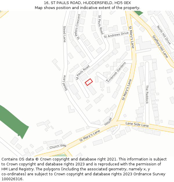 16, ST PAULS ROAD, HUDDERSFIELD, HD5 0EX: Location map and indicative extent of plot