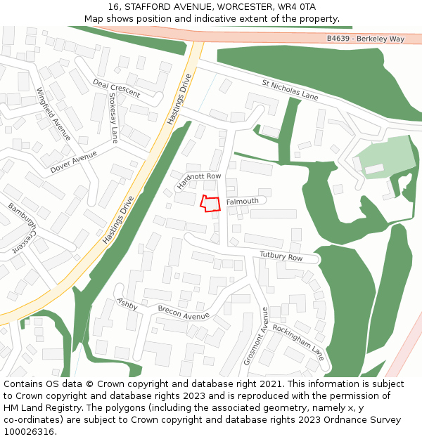 16, STAFFORD AVENUE, WORCESTER, WR4 0TA: Location map and indicative extent of plot