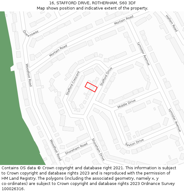 16, STAFFORD DRIVE, ROTHERHAM, S60 3DF: Location map and indicative extent of plot