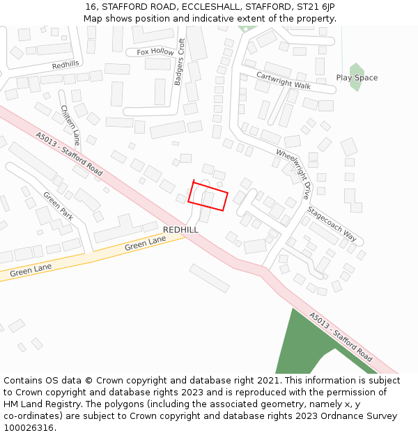 16, STAFFORD ROAD, ECCLESHALL, STAFFORD, ST21 6JP: Location map and indicative extent of plot