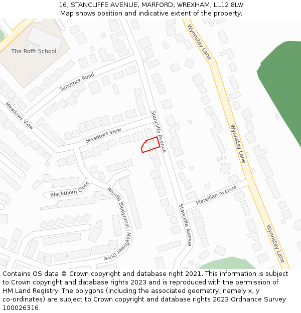 16, STANCLIFFE AVENUE, MARFORD, WREXHAM, LL12 8LW: Location map and indicative extent of plot