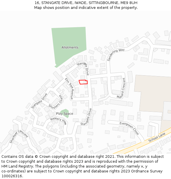 16, STANGATE DRIVE, IWADE, SITTINGBOURNE, ME9 8UH: Location map and indicative extent of plot