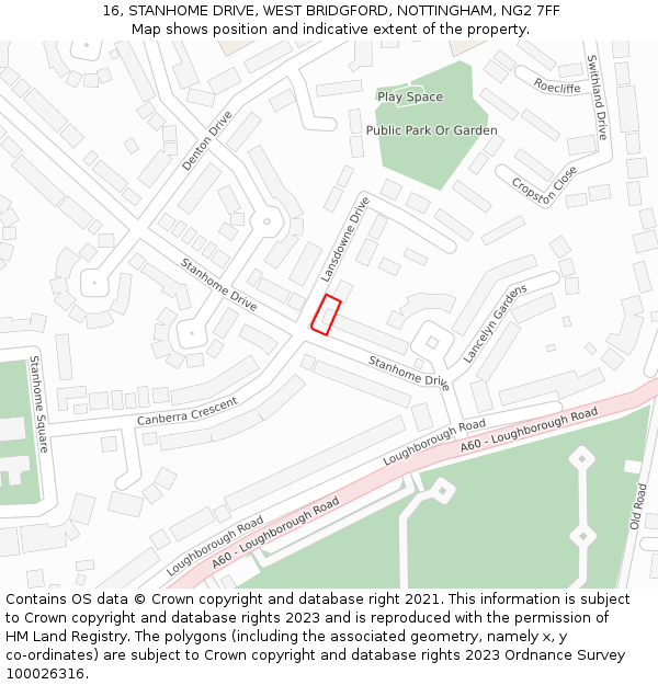 16, STANHOME DRIVE, WEST BRIDGFORD, NOTTINGHAM, NG2 7FF: Location map and indicative extent of plot