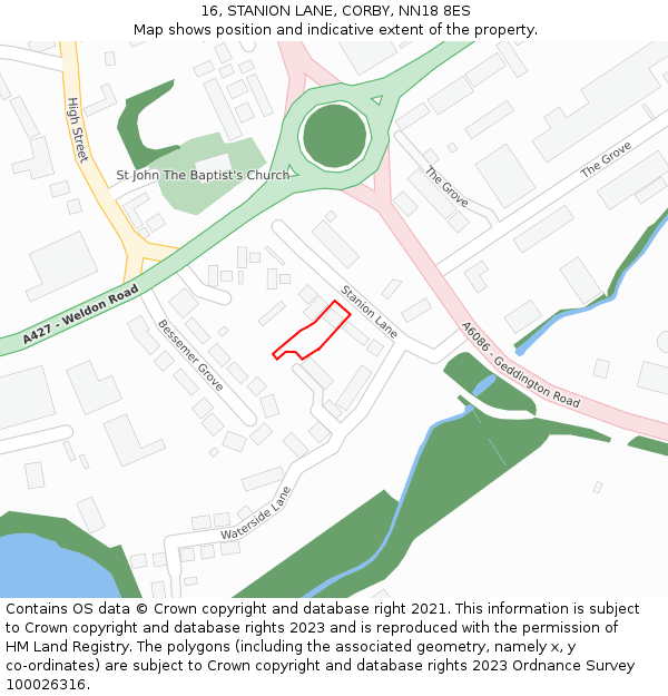 16, STANION LANE, CORBY, NN18 8ES: Location map and indicative extent of plot