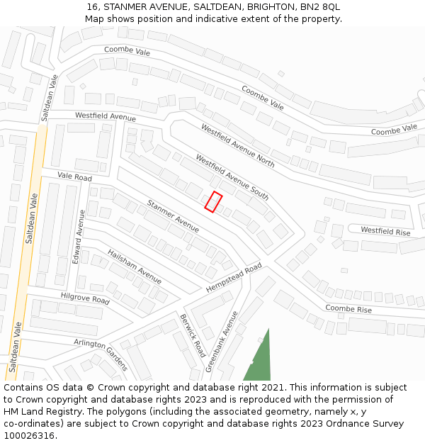 16, STANMER AVENUE, SALTDEAN, BRIGHTON, BN2 8QL: Location map and indicative extent of plot