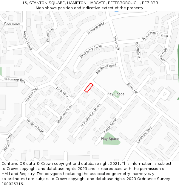 16, STANTON SQUARE, HAMPTON HARGATE, PETERBOROUGH, PE7 8BB: Location map and indicative extent of plot