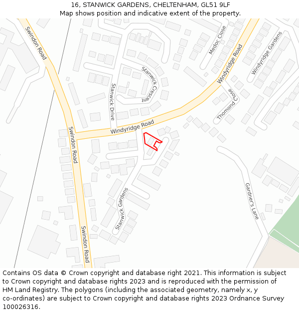 16, STANWICK GARDENS, CHELTENHAM, GL51 9LF: Location map and indicative extent of plot