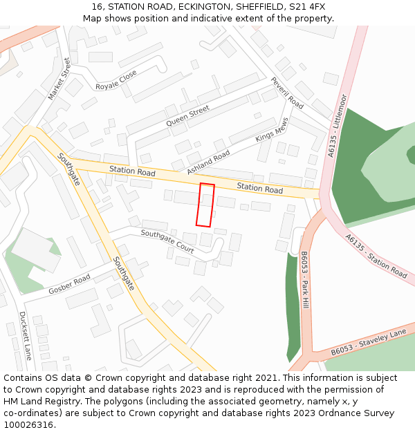 16, STATION ROAD, ECKINGTON, SHEFFIELD, S21 4FX: Location map and indicative extent of plot