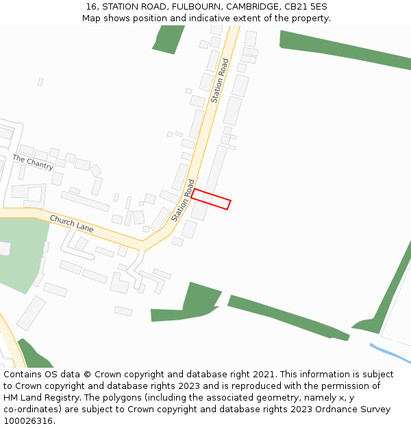 16, STATION ROAD, FULBOURN, CAMBRIDGE, CB21 5ES: Location map and indicative extent of plot