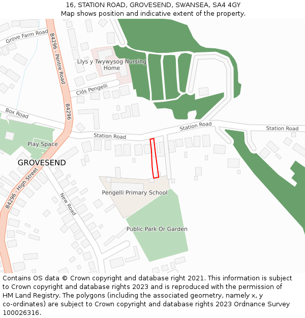 16, STATION ROAD, GROVESEND, SWANSEA, SA4 4GY: Location map and indicative extent of plot