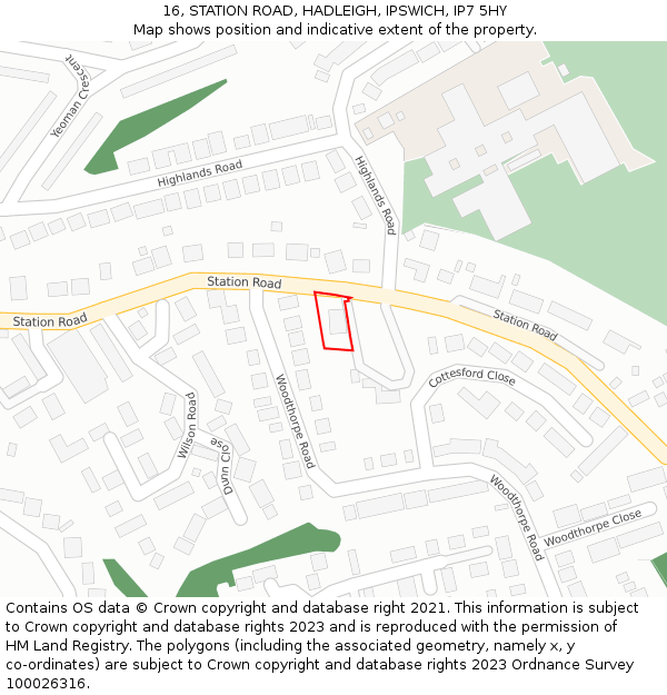 16, STATION ROAD, HADLEIGH, IPSWICH, IP7 5HY: Location map and indicative extent of plot