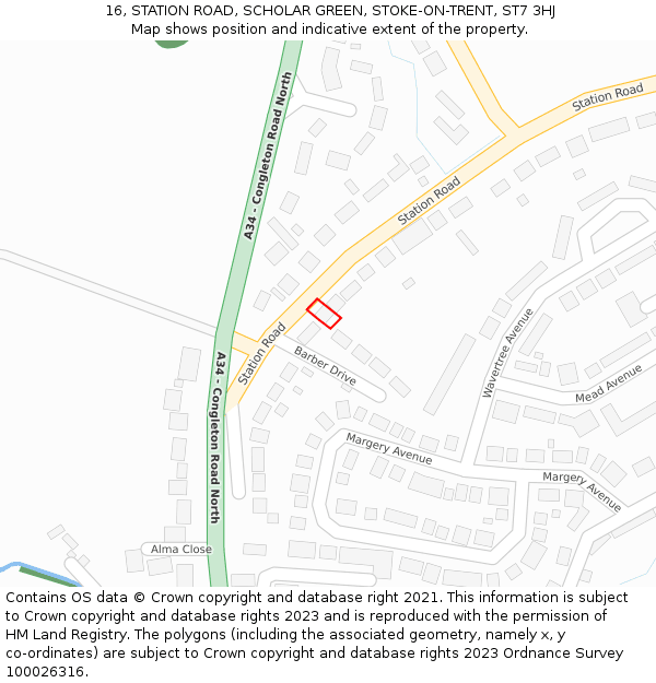 16, STATION ROAD, SCHOLAR GREEN, STOKE-ON-TRENT, ST7 3HJ: Location map and indicative extent of plot