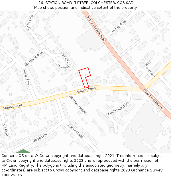 16, STATION ROAD, TIPTREE, COLCHESTER, CO5 0AD: Location map and indicative extent of plot