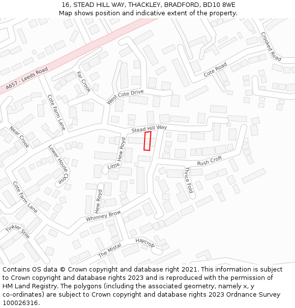 16, STEAD HILL WAY, THACKLEY, BRADFORD, BD10 8WE: Location map and indicative extent of plot