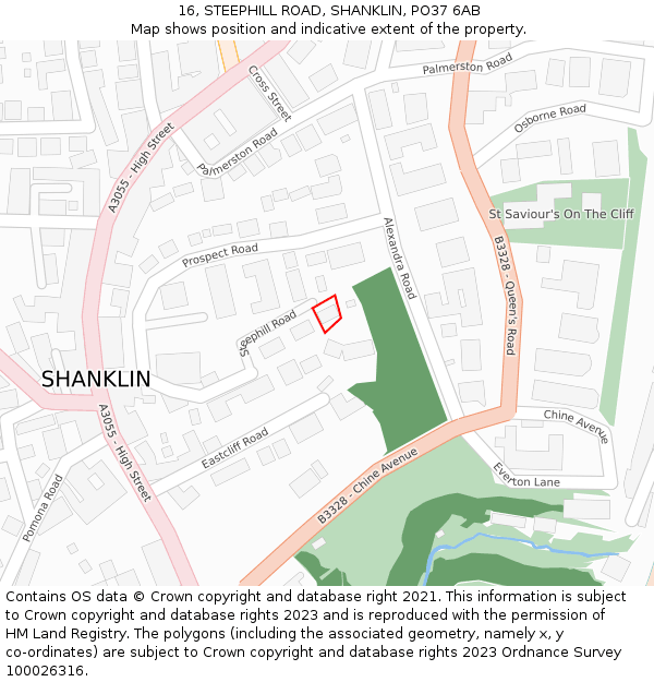 16, STEEPHILL ROAD, SHANKLIN, PO37 6AB: Location map and indicative extent of plot