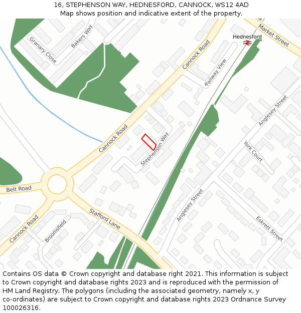 16, STEPHENSON WAY, HEDNESFORD, CANNOCK, WS12 4AD: Location map and indicative extent of plot