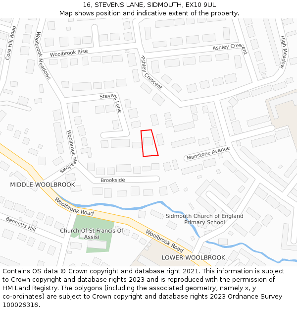 16, STEVENS LANE, SIDMOUTH, EX10 9UL: Location map and indicative extent of plot