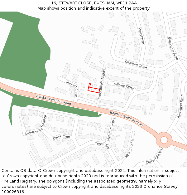 16, STEWART CLOSE, EVESHAM, WR11 2AA: Location map and indicative extent of plot