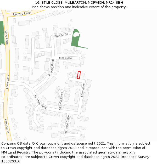 16, STILE CLOSE, MULBARTON, NORWICH, NR14 8BH: Location map and indicative extent of plot