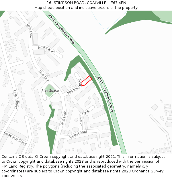 16, STIMPSON ROAD, COALVILLE, LE67 4EN: Location map and indicative extent of plot