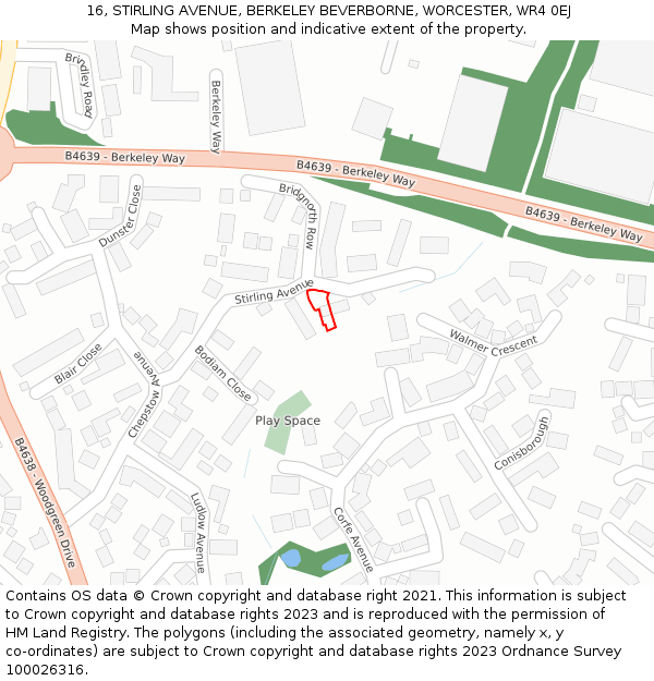 16, STIRLING AVENUE, BERKELEY BEVERBORNE, WORCESTER, WR4 0EJ: Location map and indicative extent of plot