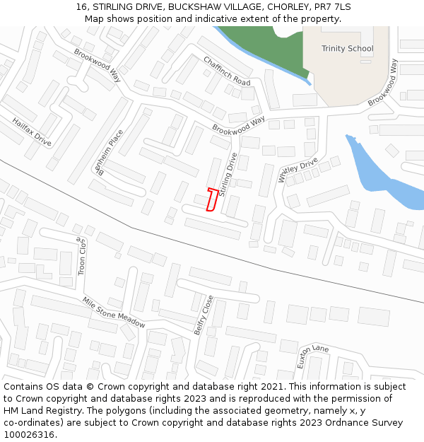 16, STIRLING DRIVE, BUCKSHAW VILLAGE, CHORLEY, PR7 7LS: Location map and indicative extent of plot