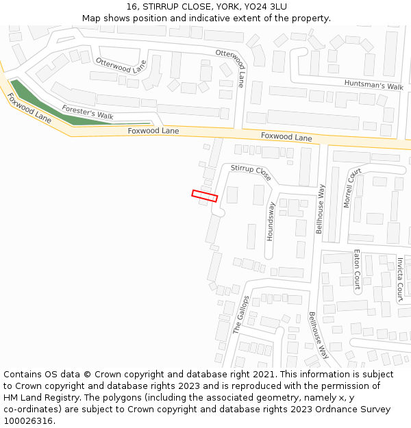 16, STIRRUP CLOSE, YORK, YO24 3LU: Location map and indicative extent of plot