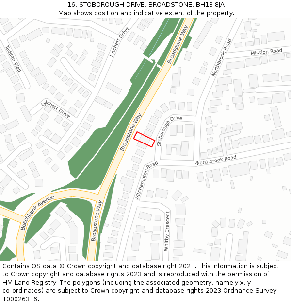 16, STOBOROUGH DRIVE, BROADSTONE, BH18 8JA: Location map and indicative extent of plot