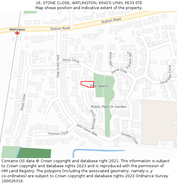 16, STONE CLOSE, WATLINGTON, KING'S LYNN, PE33 0TE: Location map and indicative extent of plot