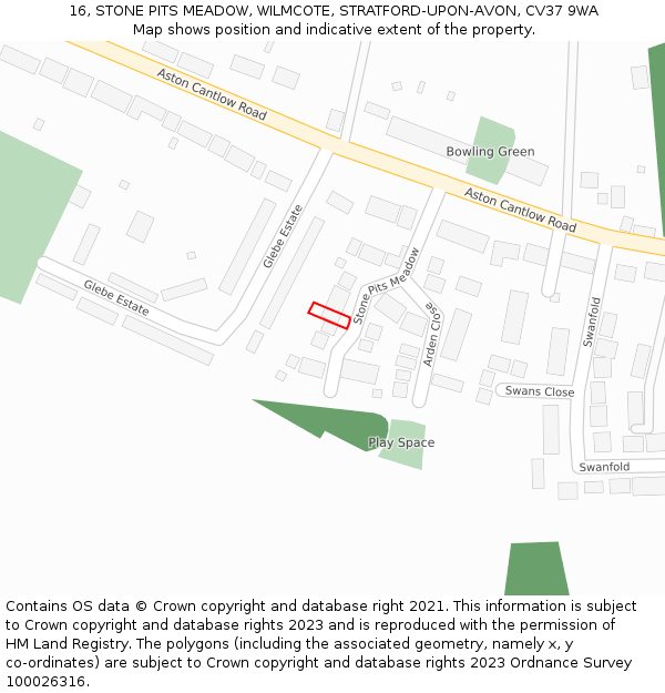 16, STONE PITS MEADOW, WILMCOTE, STRATFORD-UPON-AVON, CV37 9WA: Location map and indicative extent of plot