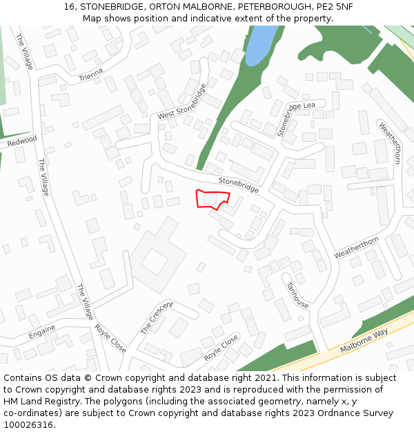 16, STONEBRIDGE, ORTON MALBORNE, PETERBOROUGH, PE2 5NF: Location map and indicative extent of plot