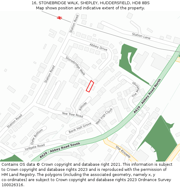 16, STONEBRIDGE WALK, SHEPLEY, HUDDERSFIELD, HD8 8BS: Location map and indicative extent of plot