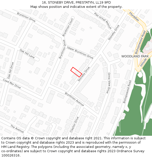 16, STONEBY DRIVE, PRESTATYN, LL19 9PD: Location map and indicative extent of plot