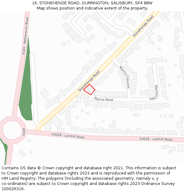 16, STONEHENGE ROAD, DURRINGTON, SALISBURY, SP4 8BW: Location map and indicative extent of plot