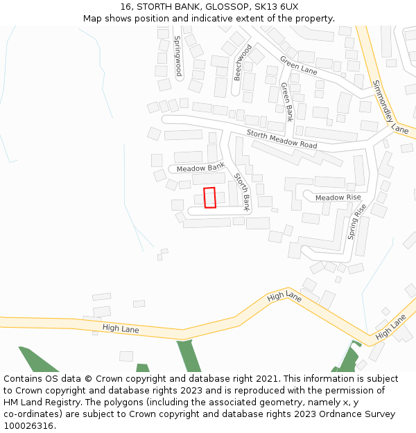 16, STORTH BANK, GLOSSOP, SK13 6UX: Location map and indicative extent of plot