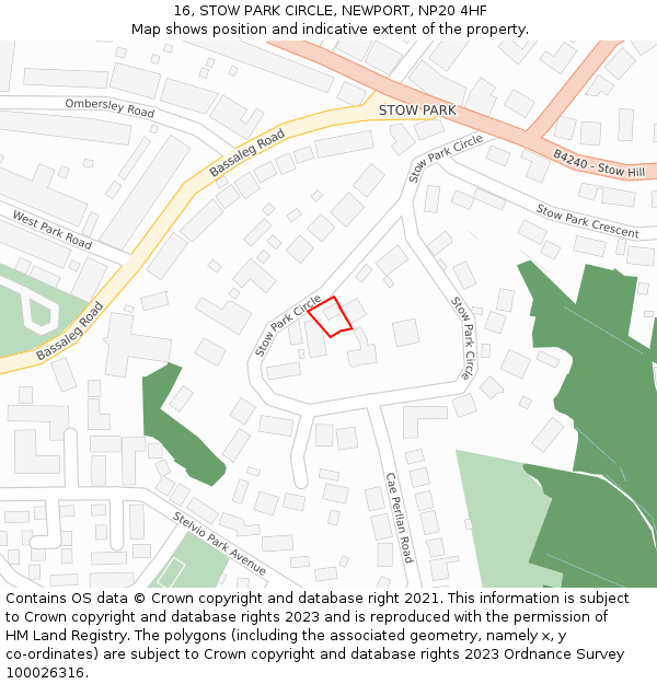 16, STOW PARK CIRCLE, NEWPORT, NP20 4HF: Location map and indicative extent of plot