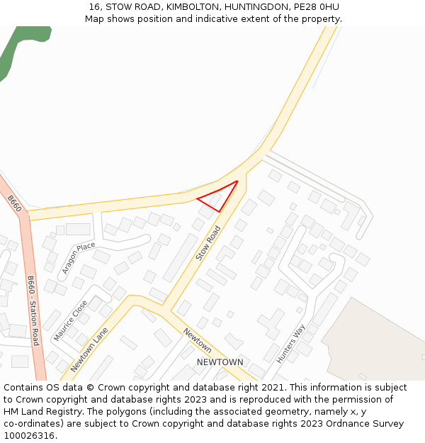 16, STOW ROAD, KIMBOLTON, HUNTINGDON, PE28 0HU: Location map and indicative extent of plot