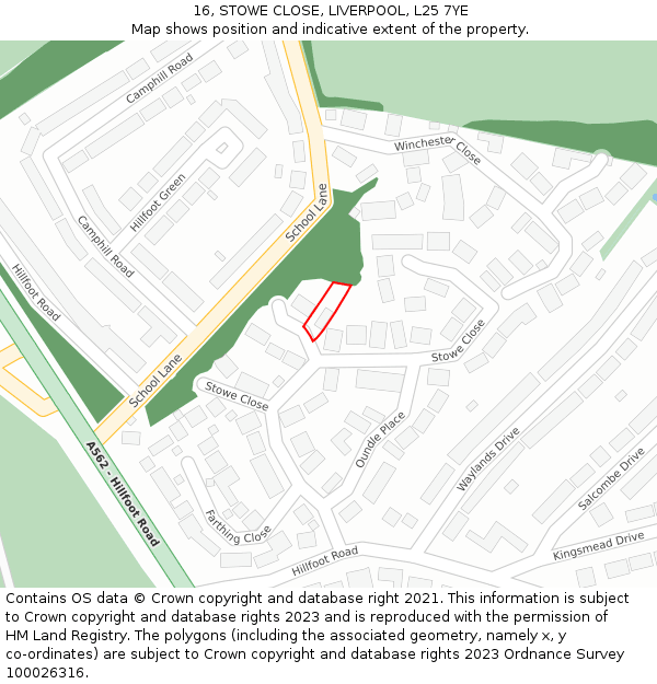 16, STOWE CLOSE, LIVERPOOL, L25 7YE: Location map and indicative extent of plot