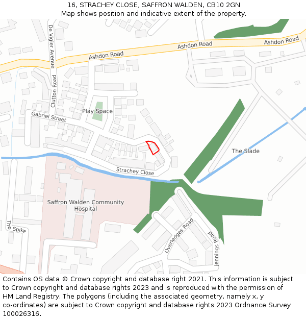 16, STRACHEY CLOSE, SAFFRON WALDEN, CB10 2GN: Location map and indicative extent of plot
