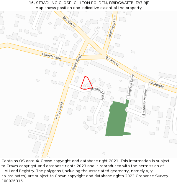 16, STRADLING CLOSE, CHILTON POLDEN, BRIDGWATER, TA7 9JF: Location map and indicative extent of plot