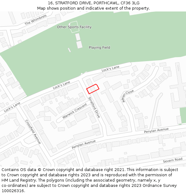 16, STRATFORD DRIVE, PORTHCAWL, CF36 3LG: Location map and indicative extent of plot