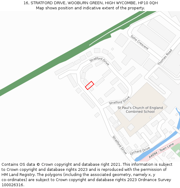 16, STRATFORD DRIVE, WOOBURN GREEN, HIGH WYCOMBE, HP10 0QH: Location map and indicative extent of plot